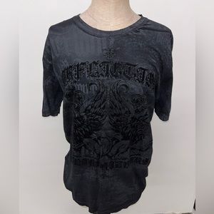 Affliction Tee Shirt Angel Wings Men's XL Flocked Graphic T-shirt Black